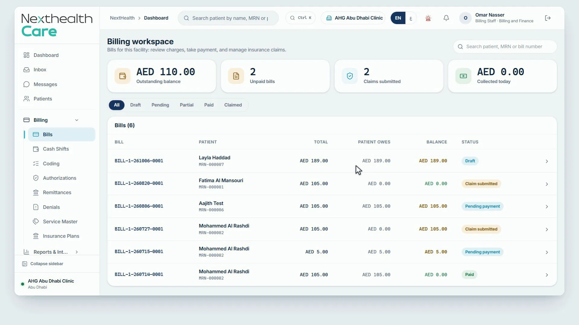 Review the services, payer shares and approved adjustments behind an invoice.