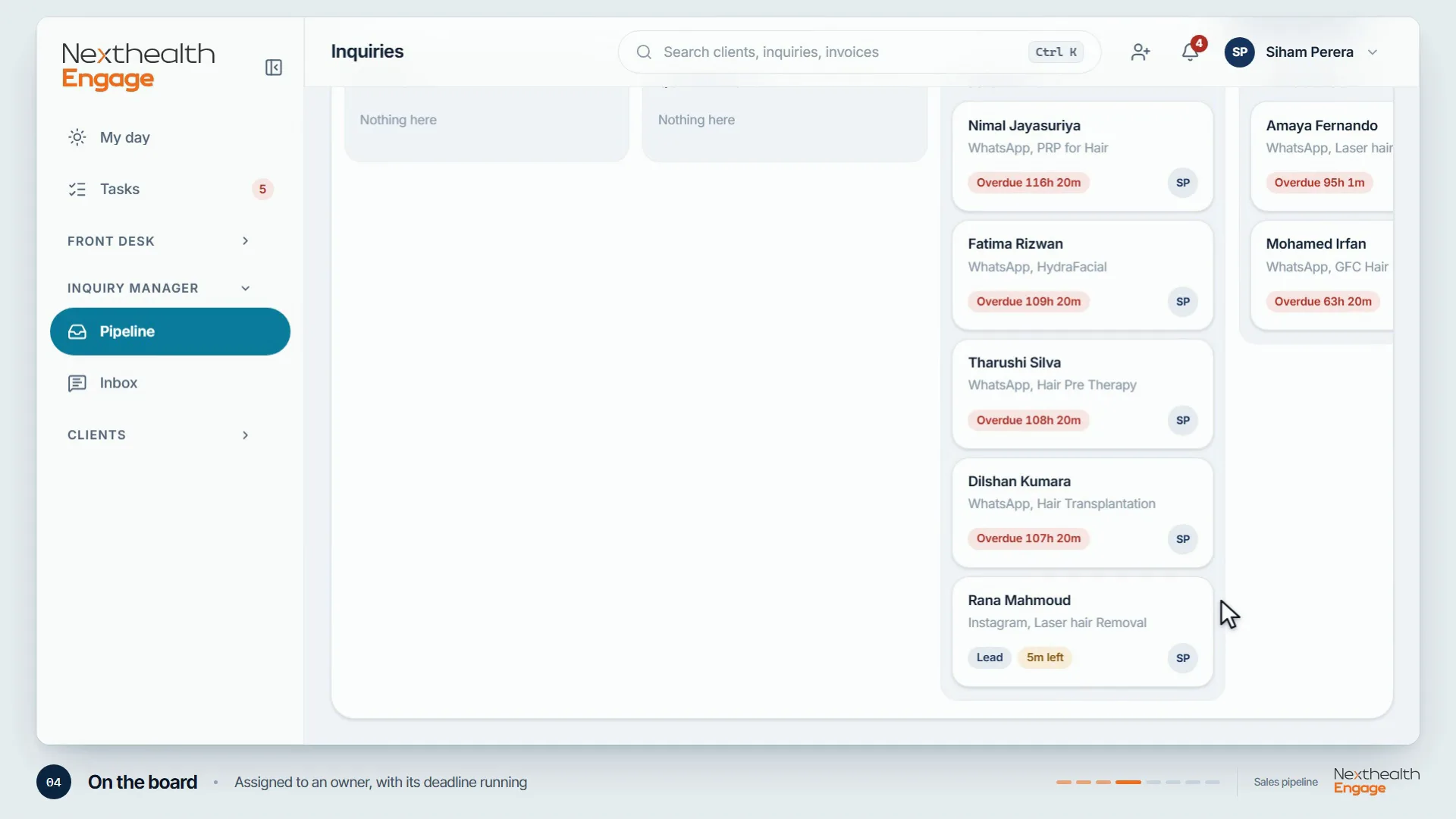 A screen from NextHealth Engage, with demonstration data